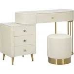 Toaletní stolek Sharon s taburetem ekokůže bílý/zlatý