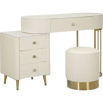 Toaletní stolek Toaletní stolek Sharon s taburetem ekokůže bílý/zlatý