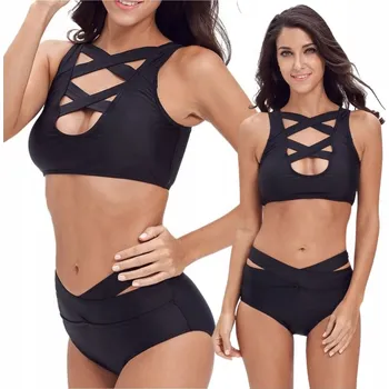 Dámské plavky PLAVKY BIKINI ČERNÉ SPORTOVNÍ S VYSOKÝM PASEM NA PLÁŽ A DO BAZÉNU VEL. M
