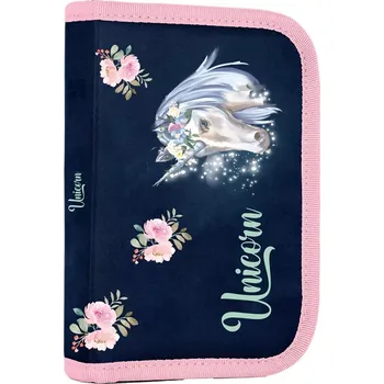 Penál Jednopatrový školní penál se dvěma chlopněmi Unicorn – naplněný