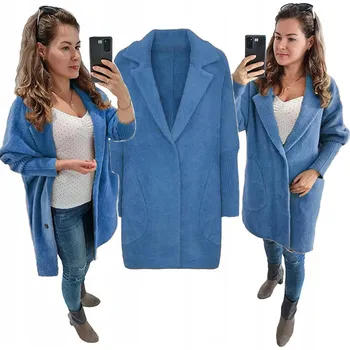 Dámský kabát Soprato dámský modrý kabát oversize bez kapuce velikost 50