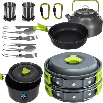Sada nádobí Sada turistického nádobí hrnce příbory - 18 dílů, Hliník