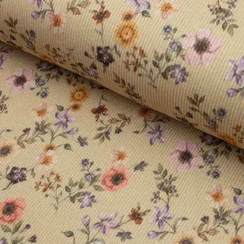 Úplet Rib Digital - Květy na pudrovém