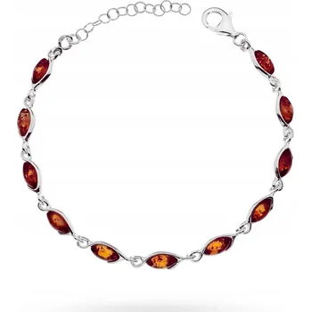 Náramek STŘÍBRNÝ DÁMSKÝ NÁRAMEK ryzost 925 Segmentovaný Jantarové Slzy + Krabička