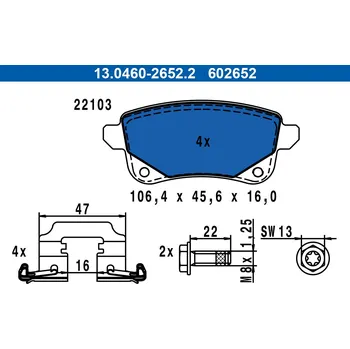 Brzdová destička Sada brzdových destiček, kotoučová brzda ATE 13.0460-2652.2