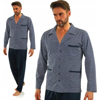 Pánské pyžamo Pánské pyžamo bavlněné, rozepínací na knoflíky, dlouhý rukáv Sesto Senso *M