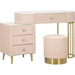 Toaletní stolek Sharon s taburetem ekokůže růžový/zlatý