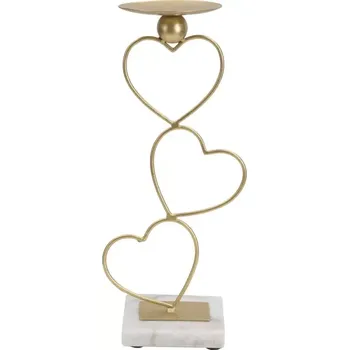 Svícen Kovový svícen Heart 32 cm zlatý/mramor