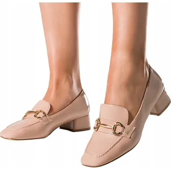 Dámské mokasíny Dámské Béžové LAKOVANÉ MOKASÍNY na Podpatku (Klocek) s Koženou Vložkou vel. 40