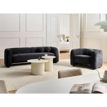 Sedací souprava Sedací souprava černá látkové čalounění 4místná 3místná pohovka křeslo extra polštáře retro glamour art deco styl obývací pokoj Beliani