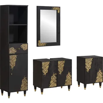 Koupelnový nábytek Sada koupelnových skříněk 4 pcs Černá Masivní mangové dřevo Černá3310161