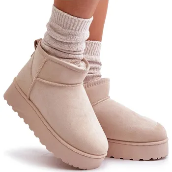 Dívčí sněhule Dámské sněhule zateplené kožíškem na silné platformě světle béžové 39