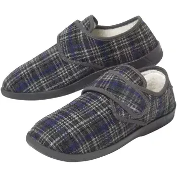 Pánské pantofle Atlas For Men Papuče na suchý zip zateplené umělou kožešinou, Kostkovaná, Velikost 39 V0187