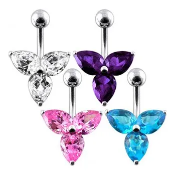 Piercing BP01023-C Stříbrný piercing do pupíku - kytička - květiny - čirá