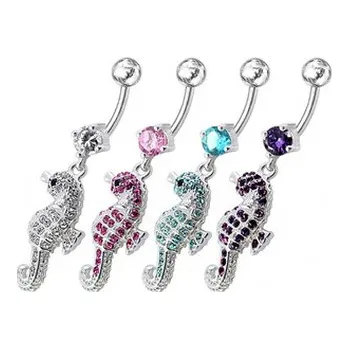 Piercing BP01096-P Stříbrný piercing do pupíku - mořský koník - růžová