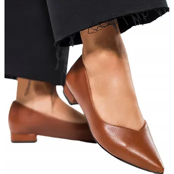 Dámské polobotky BALERÍNKY Kožené Hnědé Nízký Podpatek Nazouvací Polobotky VÝROBEK POLSKÝ vel. 40