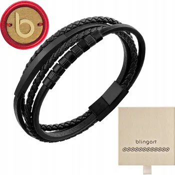 Náramek Pánský náramek S GRAVÍROVÁNÍM kožený pletený černý OCEL CHIRURGICKÁ