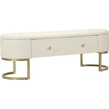 Zahradní lavice Lavice Sharon 120 cm s úložným prostorem ekokůže bílá/zlatá