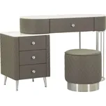 Toaletní stolek Sharon s taburetem ekokůže šedý/stříbrný