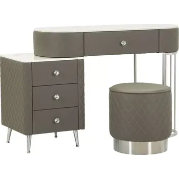 Toaletní stolek Toaletní stolek Sharon s taburetem ekokůže šedý/stříbrný