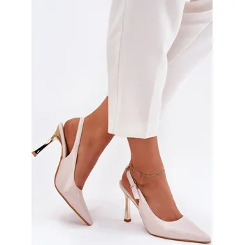 Dámské lodičky Lakovane Lodičky S Otevřenou Patou A Špičatými Špičkami Bordové Rivori Barva: Béžová, Velikost: 40