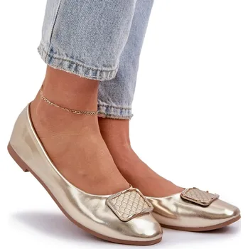 Dámské baleríny BALERÍNKY EKO KŮŽE PLOCHÝ PODPATEK OZDOBA POHODLNÉ ELEGANTNÍ ZLATÉ 39