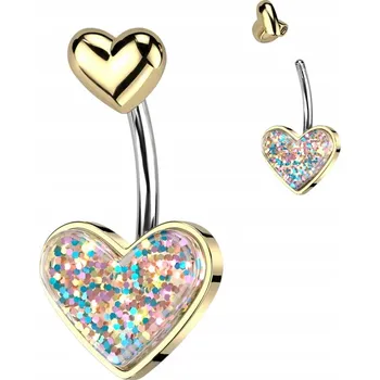 Piercing Duha hrající krystaly Srdce Piercing do pupíku ocel chirurgická p01 Zlatá
