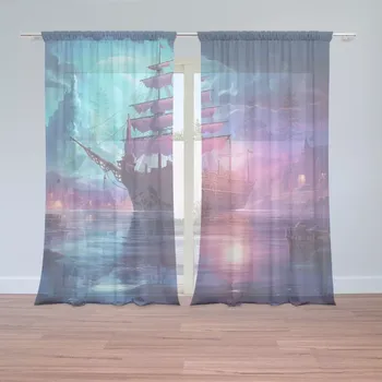 Záclona Sablio Záclony Magická plachetnice pod měsícem: 2ks 150x250cm