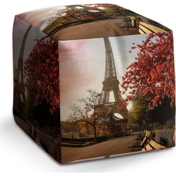 Taburet Sablio Taburet Cube Eiffelova věž a červený strom: 40x40x40 cm