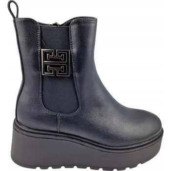 Dámské kozačky Černé dámské kotníkové boty na vysoké platformě Vinceza 58551 BK PU