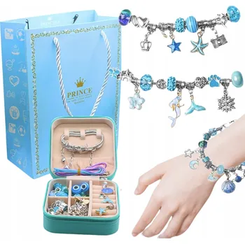 Náramek SADA KORÁLKŮ NA VÝROBU NÁRAMKŮ modrá kovový náramek DIY