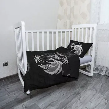 Povlečení Sablio Mikroplyšové dětské povlečení do postýlky Zaklínač Černá mapa - 120x90 / 40x60