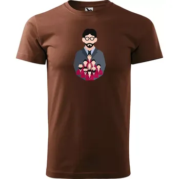 Pánské tričko Sablio Tričko s potiskem Money heist Profesor a jeho tým - hnědé S