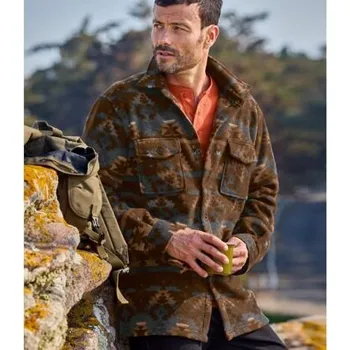 Atlas For Men Fleecová košilová bunda s aztéckým vzorem, Se vzorem, Velikost 5XL Q1126