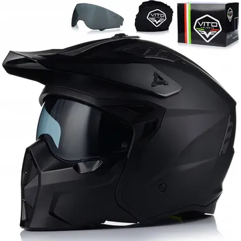 Helma na motorku Štít Motocyklová Přilba Vito Predatora 4 v 1 + Dvojité Sklo matně černá 53 - 54 XS