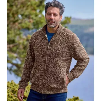 Pánský svetr Atlas For Men Propínací svetr zateplený fleecem , Hnědá, Velikost 4XL Q2134