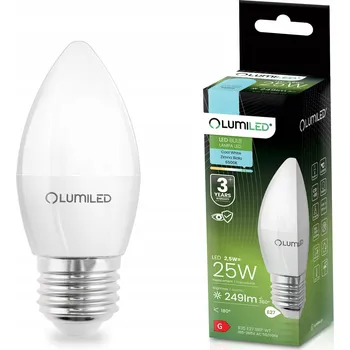 Žárovka LED žárovka E27 Svíčka B35 2,5W = 25W 249lm 6500K Studená bílá 180° LUMILED