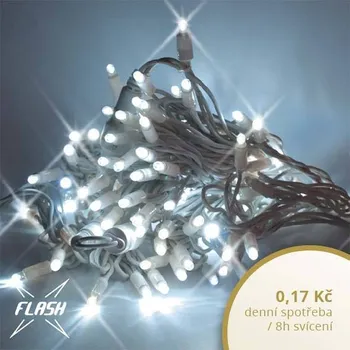 LED páska LED světelný řetěz FLASH, 5 m, ledově bílá, 60 diod, bílý kabel