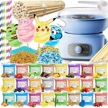 Výrobník cukrové vaty Sada Stroj na Cukrovou Vatu + Cukr 24x 100g Sáčky + Tyčinky + Posypky