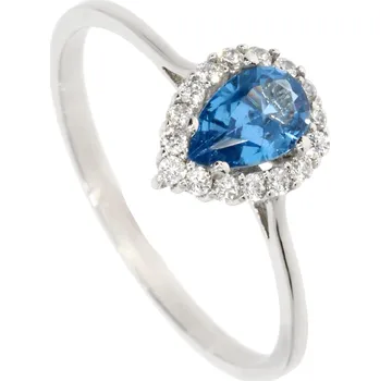 Prsten Zlatnictví Helios Prsten bílé zlato modrý zirkon kapka