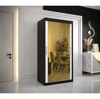 Šatní skříň Šatní skříň Abi Golden T3 Barva korpusu: Bílá, Rozměry: 100 cm, Dveře: Černý mramor se zlatým zrcadlem
