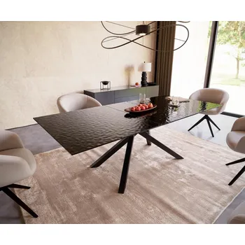 Jídelní stůl Jídelní stůl Edge 180-220x100 reliéfní sklo kouřové černé 3D