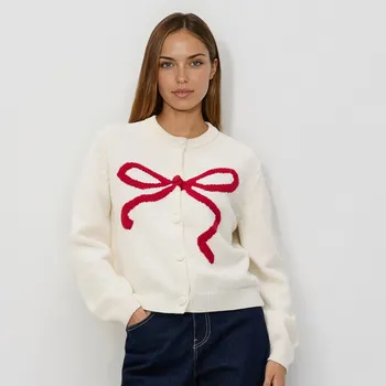 Dámský svetr Reserved - Kardigan s&nbsp;ozdobnou mašlí - tělová - 425HI-02X - 425HI-02X-M