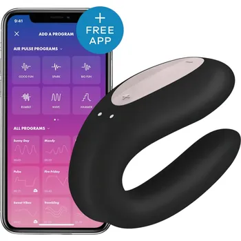 Vibrátor Satisfyer Double Joy - chytrý vodotěsný párový vibrátor (černý)