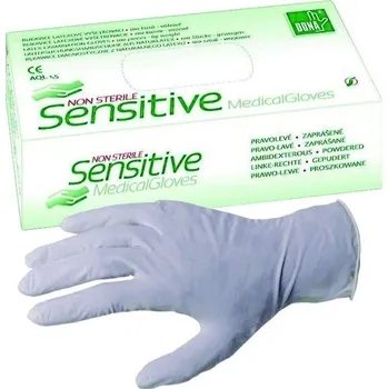 Vulkan Dona Sensitive Rukavice jednorázové, pudrované, latexové, vyšetřovací, velikost L, box 100 kusů