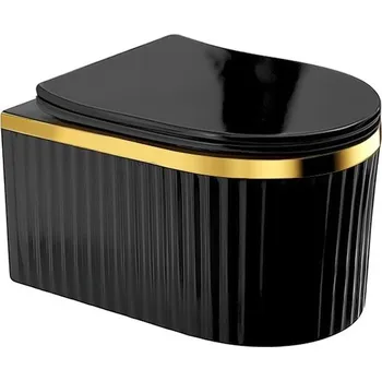 Klozet BPS-koupelny Závěsná WC mísa se SoftClose sedátkem HYD-7165, černá lesk/zlatý lem