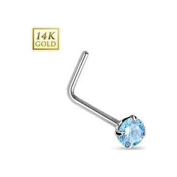 Piercing ZL01027Q-WG Zlatý piercing do nosu tyrkysový zirkon, Au 585/1000