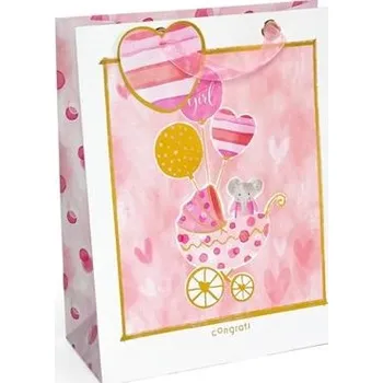 Galeria papieru Dárková taška - L, 32 x 26 cm, kočárek, růžová, 5