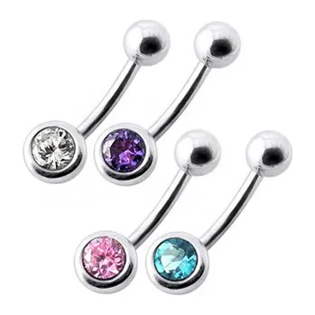 Piercing BP01024-P Stříbrný piercing do pupíku se zirkonem - růžová