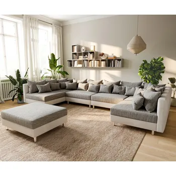 Pohovka Pohovka ve tvaru "U" Clovis XL bílá světle šedá modulární